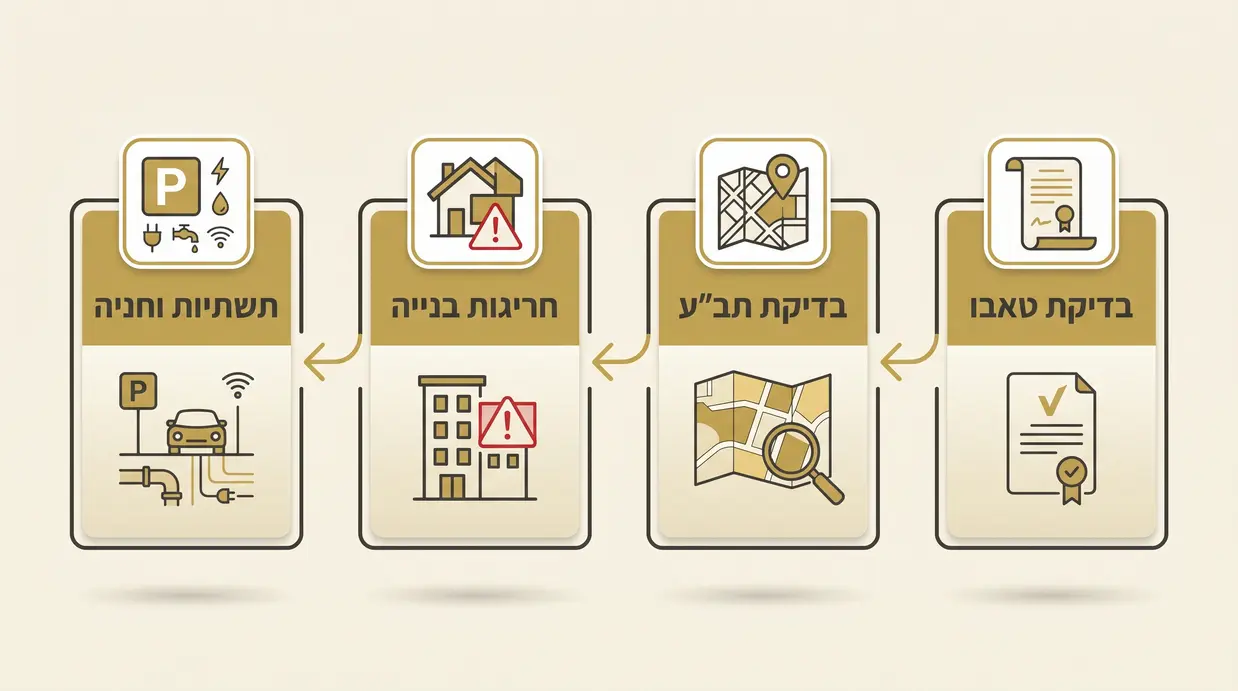 אינפוגרפיקה בעברית המציגה בדיקות חובה לפני עסקת נדל
